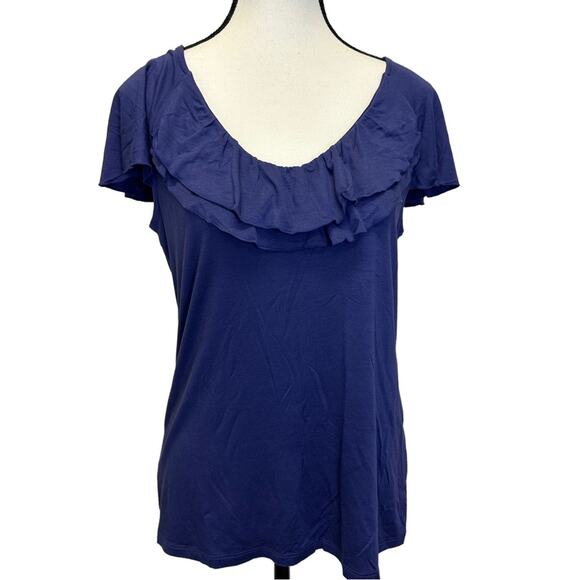 Ann Taylor Tops - PRICED TO SELL!!  Ann Taylor Blue Ruffle Neckline Top - Size Medium